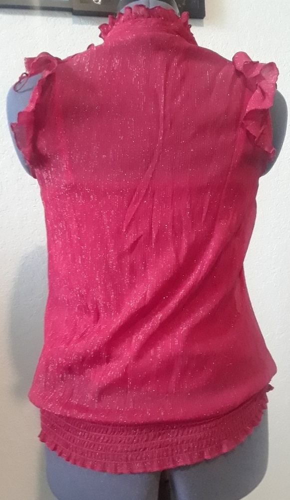 Shimmer Maroon Sheer Ruffled Shirt - Picture 4 of 6